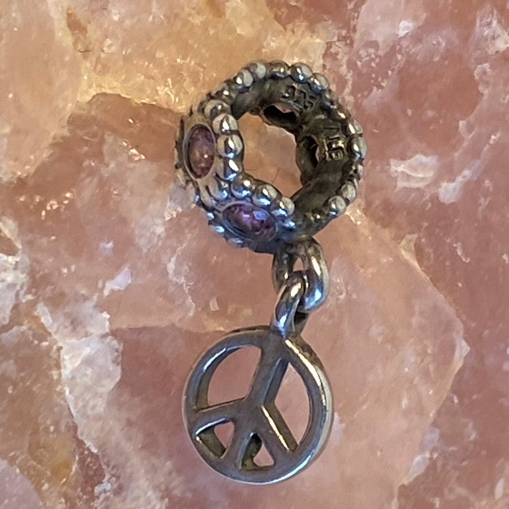 Pandora Pink Peace Sign Retired Dangle Charm - ALE